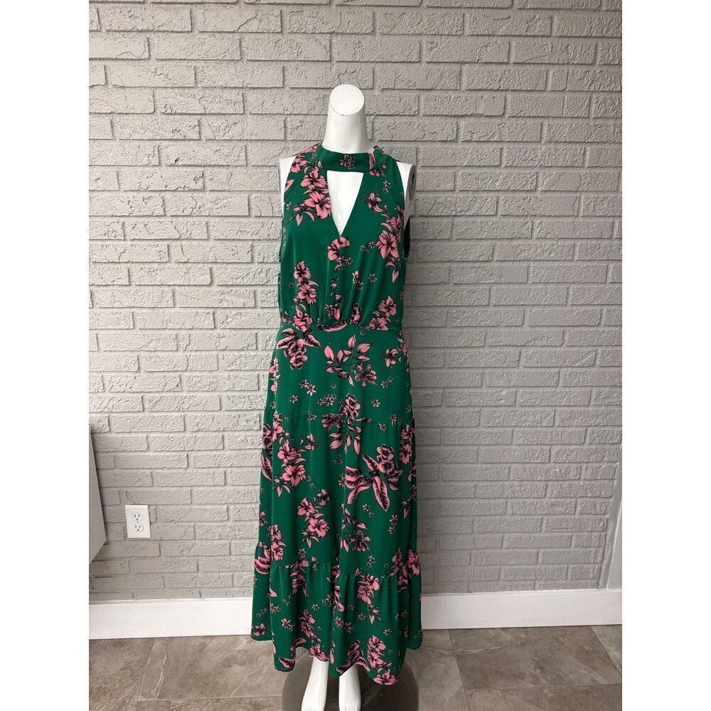 Sam Edelman Women Green With Pink Floral Cut-Out Midi Dress Size 10 - Picture 1 of 10